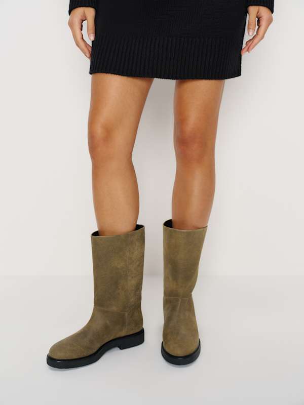 Dorinda Mid Shaft Boot - Distressed Olive Leather