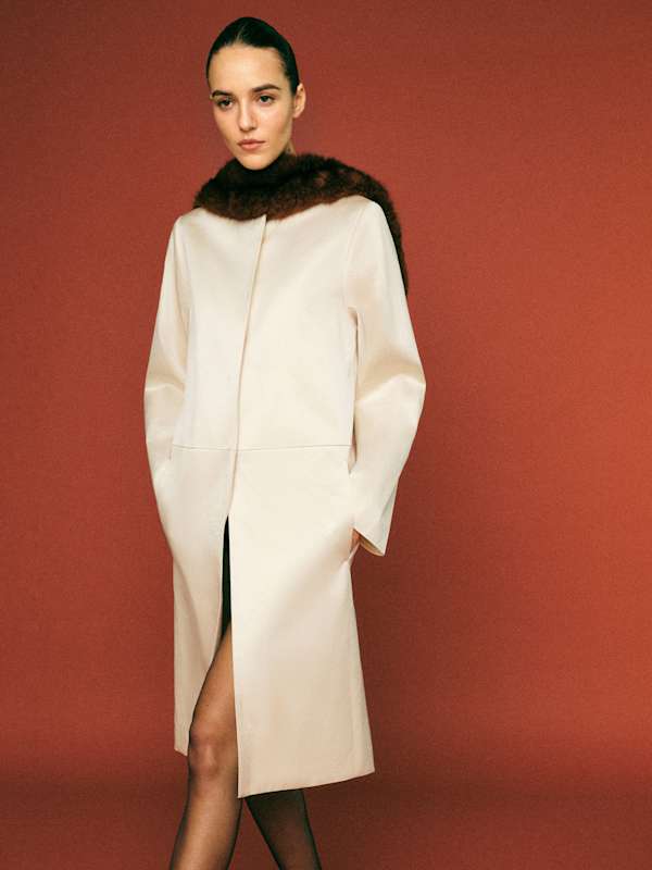 Stella Satin Coat - Almond