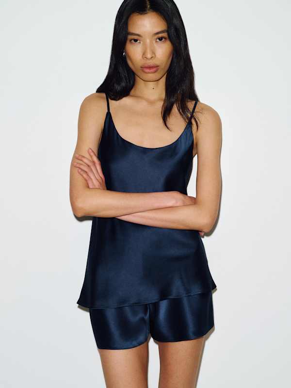 Top en soie Lila - Bleu marine