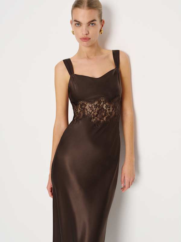 Evelyne Silk Dress - Black Bean