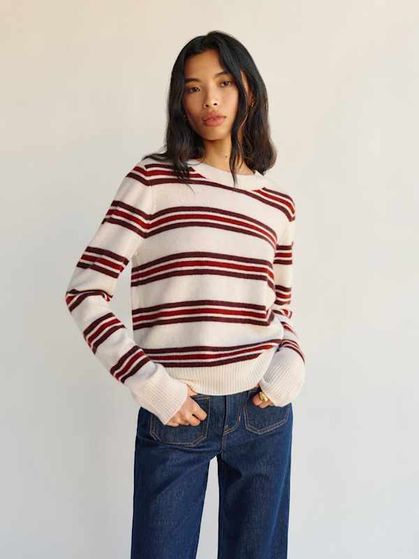 Nikki Cashmere Crew - Gossamer Multi Stripe