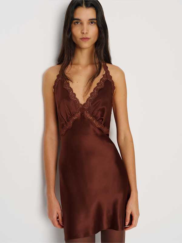 Monica Silk Dress - Mahogany
