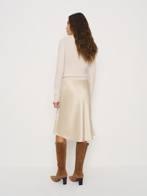 Layla Silk Knee Length Skirt - Almond