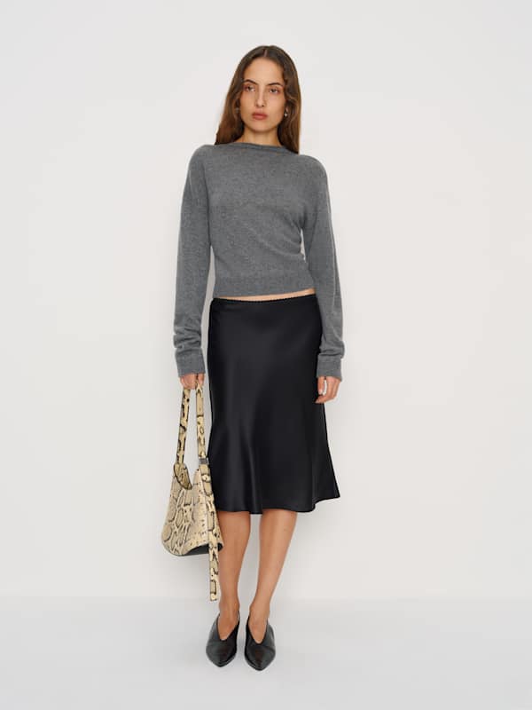 Layla Silk Knee Length Skirt - Black