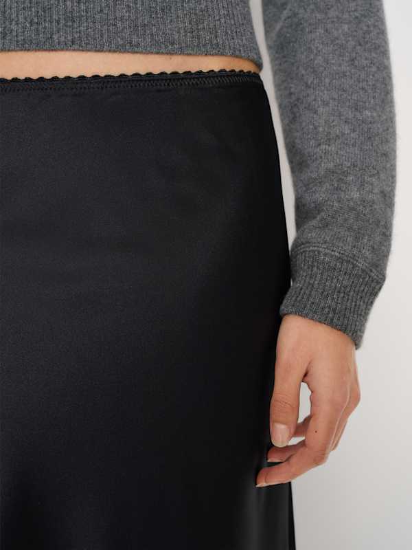 Layla Silk Knee Length Skirt - Black
