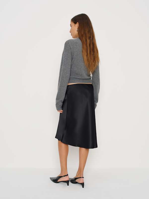 Layla Silk Knee Length Skirt - Black