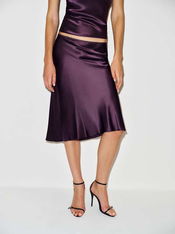Layla Silk Knee Length Skirt - Crushed Violet