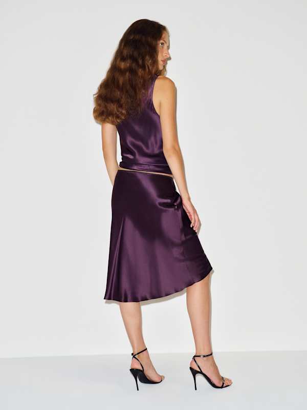 Layla Silk Knee Length Skirt - Crushed Violet