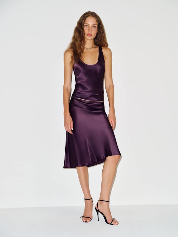 Layla Silk Knee Length Skirt - Crushed Violet