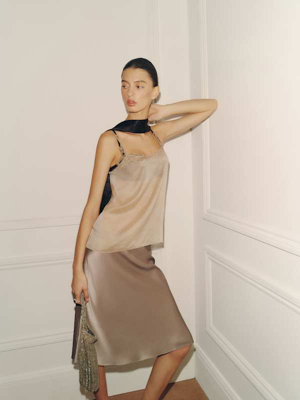 Layla Silk Knee Length Skirt - Pavement