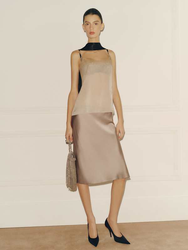 Layla Silk Knee Length Skirt - Pavement
