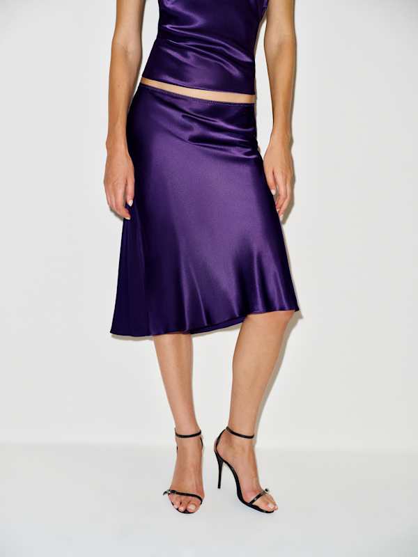 Layla Silk Knee Length Skirt - Purple