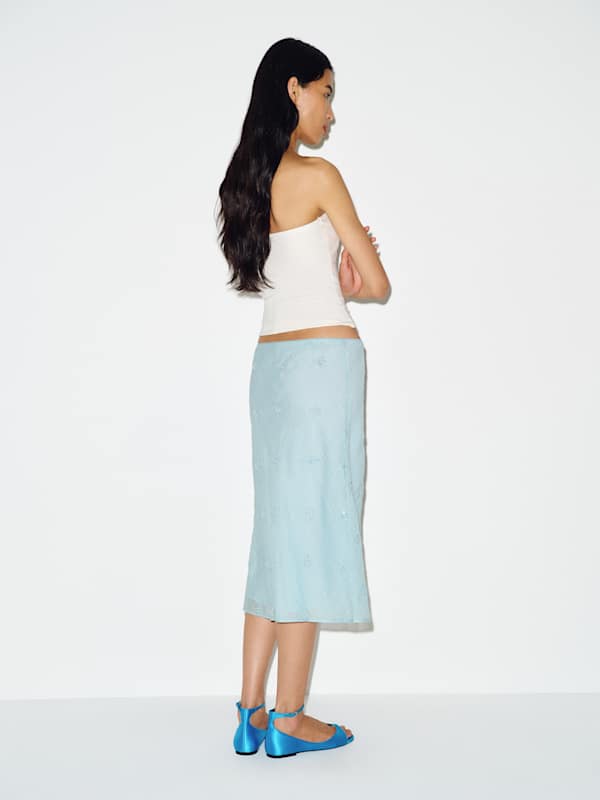 Layla Knee Length Skirt - Blue Embellished