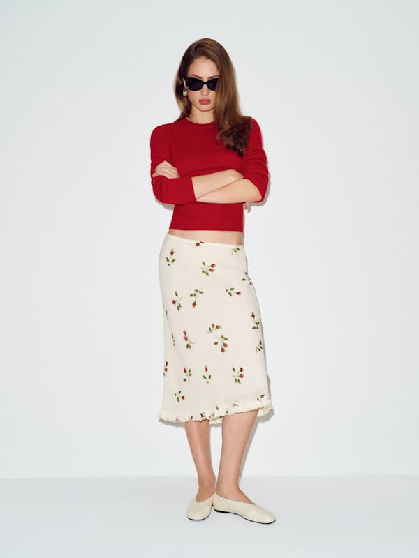 Layla Knee Length Skirt - Floating Rose