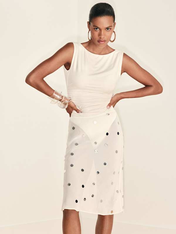 Jupe longueur genou Layla - Ivory Embellished