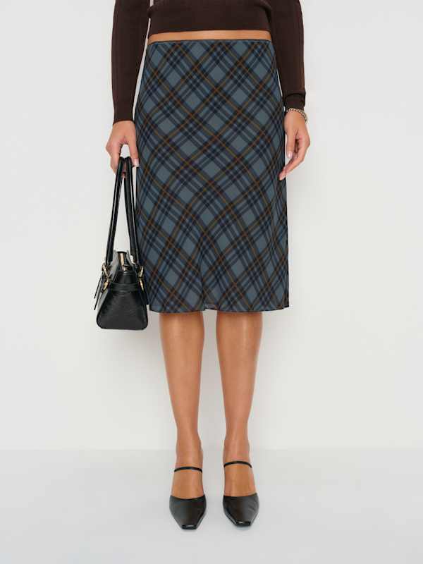 Layla Knee Length Skirt - Slate Plaid