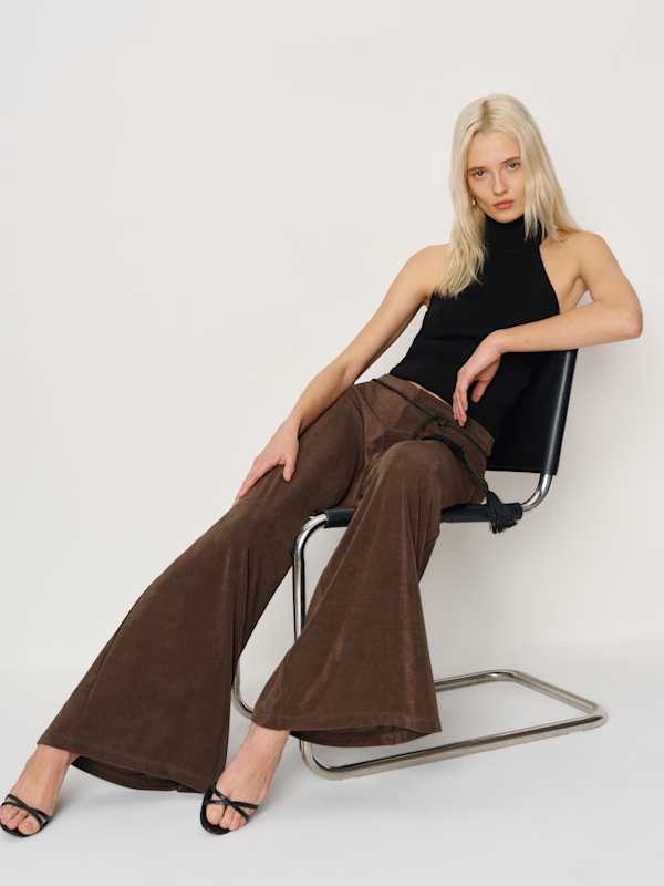 Kessie Wide Knit Pant - Dark Brown
