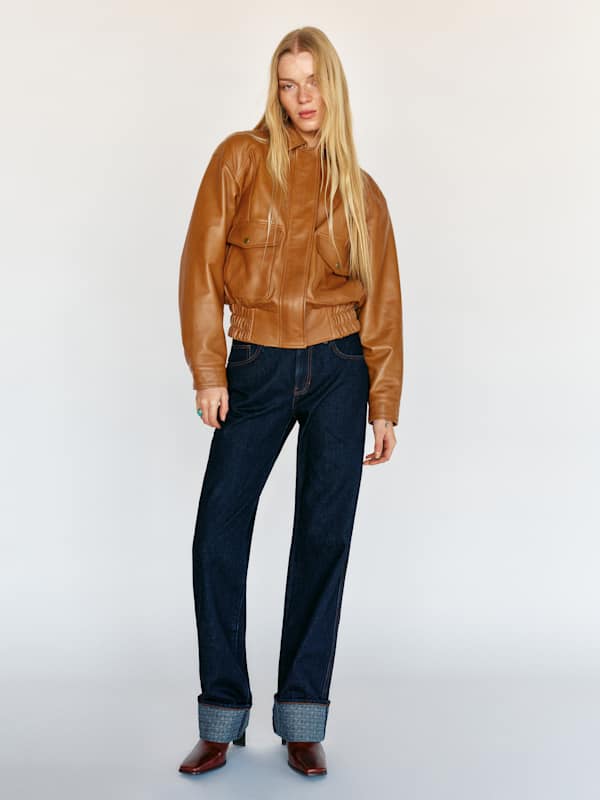 Veda Daphne Leather Bomber - Pumpkin Pie