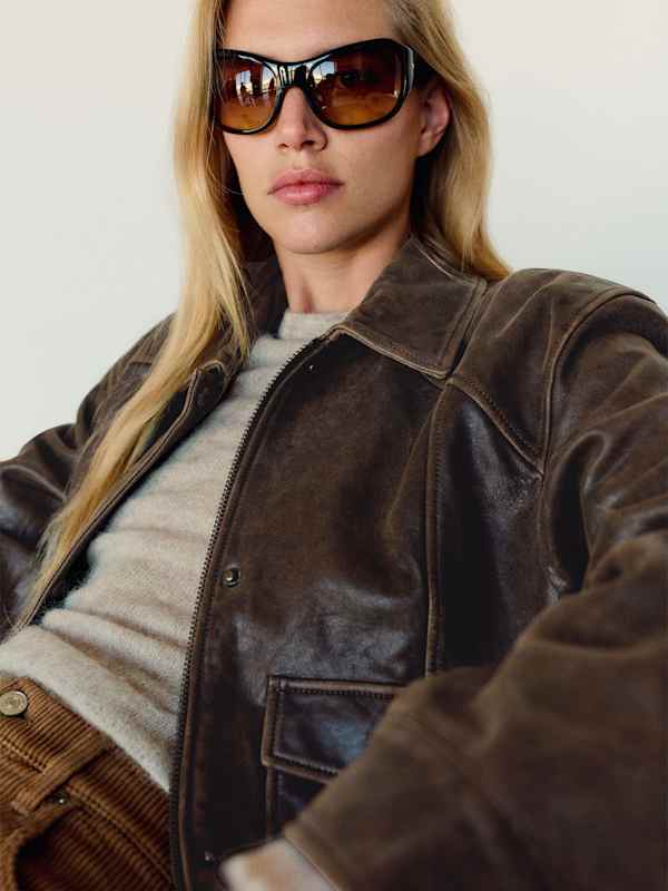 Veda Daphne Leather Bomber - Roasted Coffee