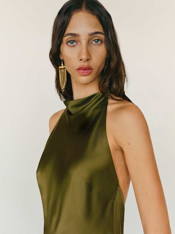 Petites Bianca Silk Dress - Moss Garden