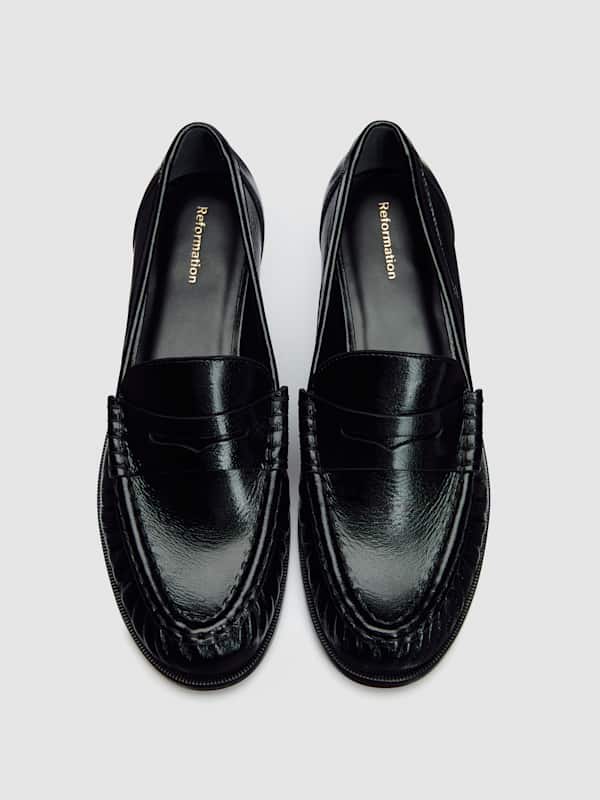 Francine Ruched Loafer - Black Crinkle Patent
