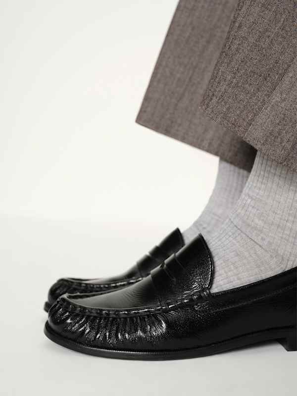 Francine Ruched Loafer - Black Crinkle Patent