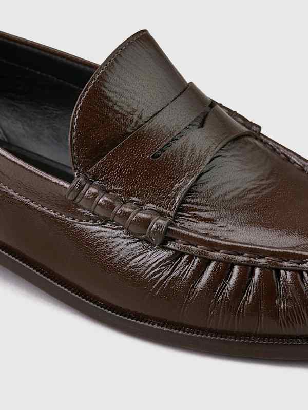 Francine Ruched Loafer - Espresso Crinkle Patent