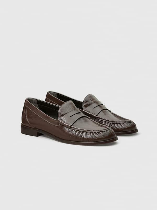 Francine Ruched Loafer - Espresso Crinkle Patent