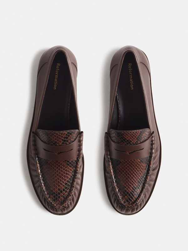 Francine Ruched Loafer - Espresso Leather Chocolate Snake