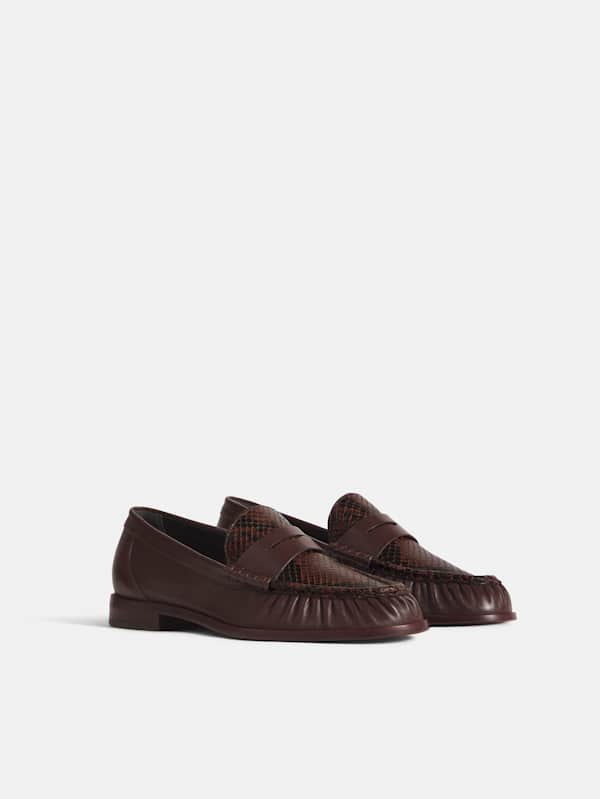 Francine Ruched Loafer - Espresso Leather Chocolate Snake