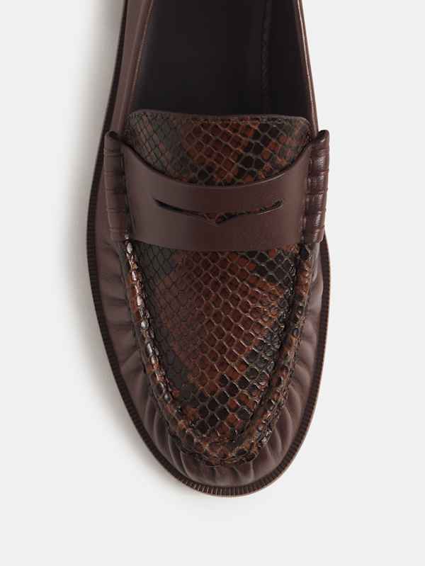Francine Ruched Loafer - Espresso Leather Chocolate Snake