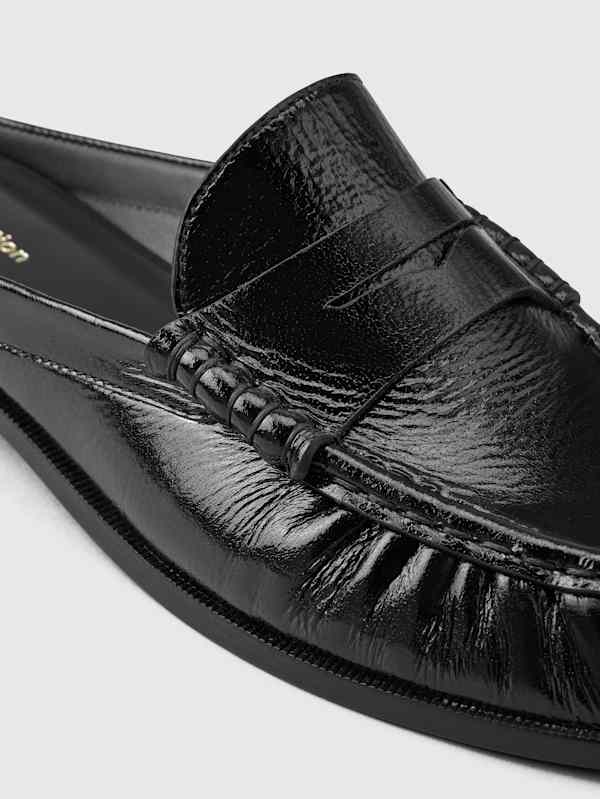 Francine Loafer Mule - Black Crinkle Patent