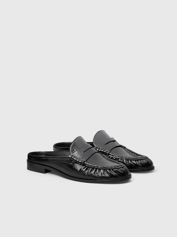 Francine Loafer Mule - Black Crinkle Patent