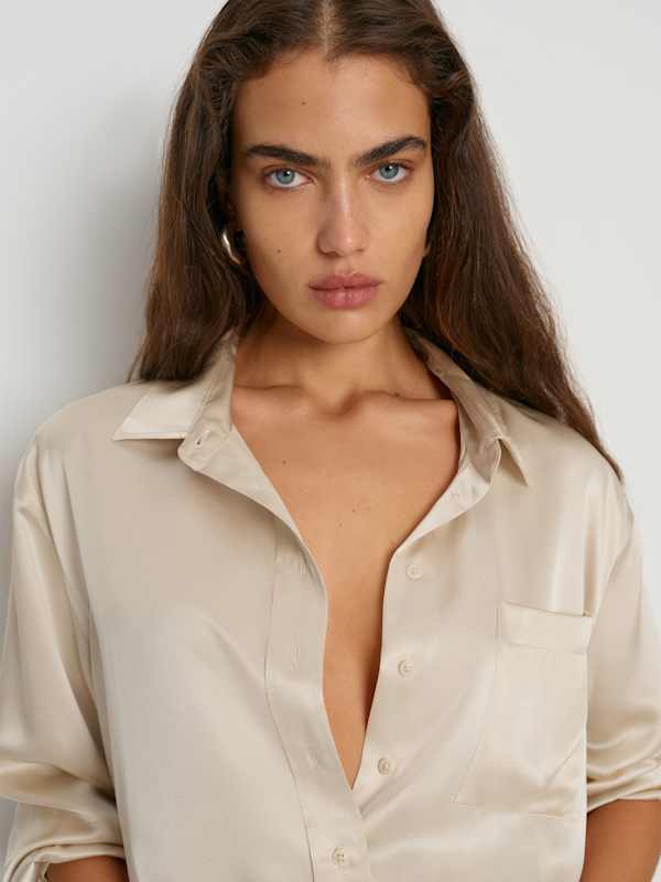 Eli Oversized Silk Shirt - Almond