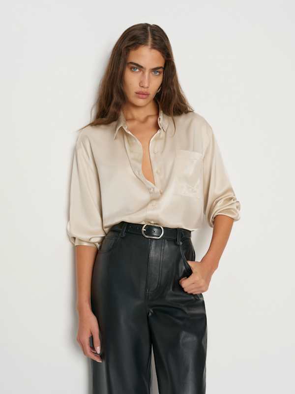 Eli Oversized Silk Shirt - Almond