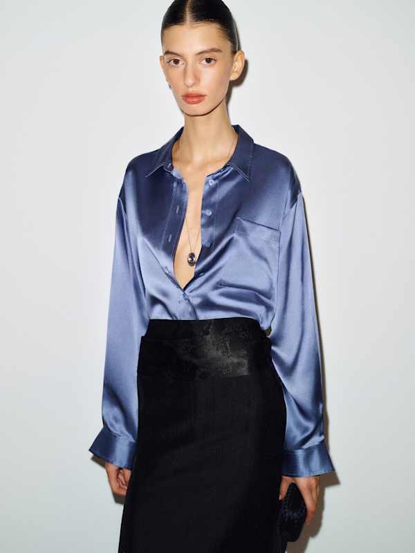 Eli Oversized Silk Shirt - Cornflower