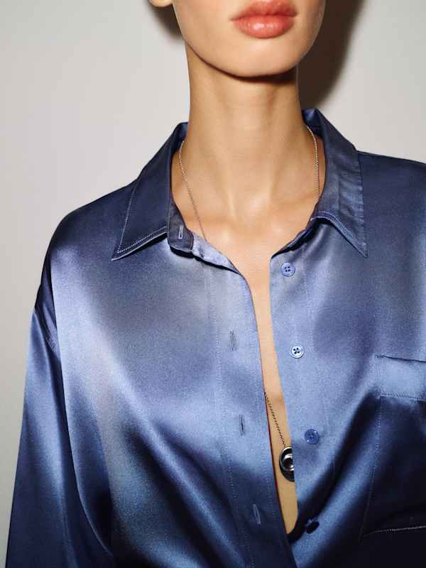 Eli Oversized Silk Shirt - Cornflower