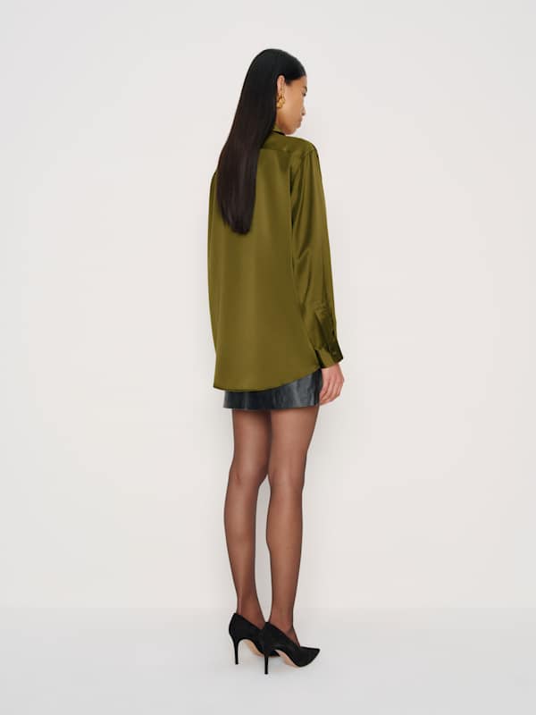 Eli Oversized Silk Shirt - Moss Garden