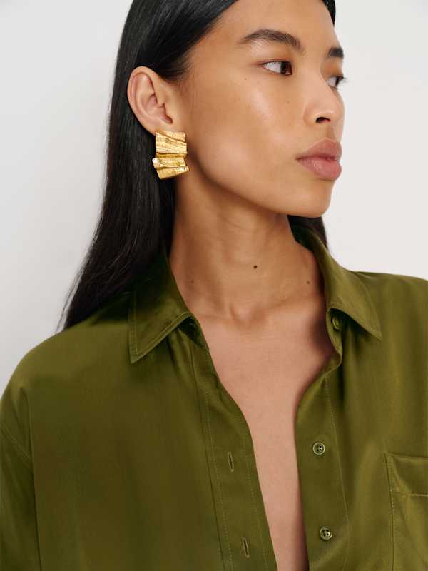 Eli Oversized Silk Shirt - Moss Garden