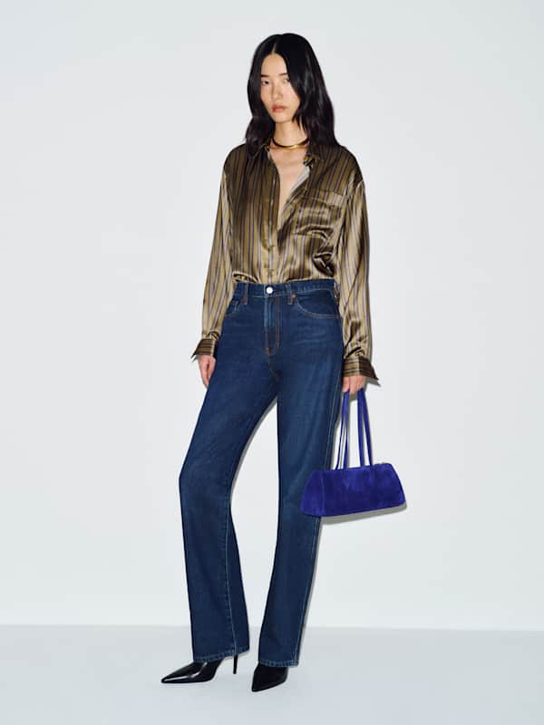 Eli Oversized Silk Shirt - Pelican Stripe