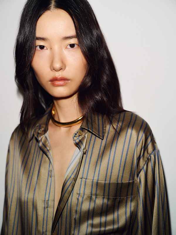 Eli Oversized Silk Shirt - Pelican Stripe