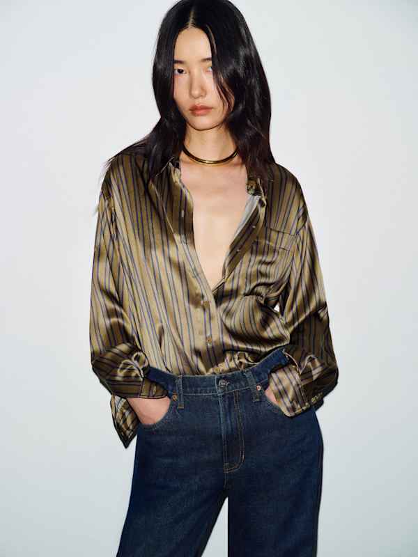 Eli Oversized Silk Shirt - Pelican Stripe