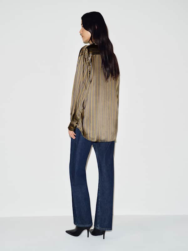 Eli Oversized Silk Shirt - Pelican Stripe