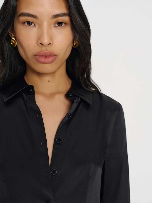 Raya Fitted Silk Shirt - Black