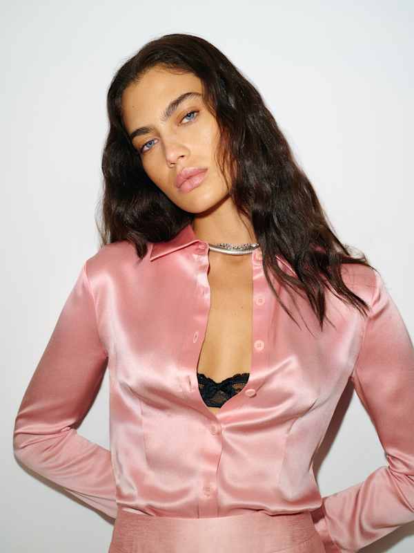 Raya Fitted Silk Shirt - Carnation