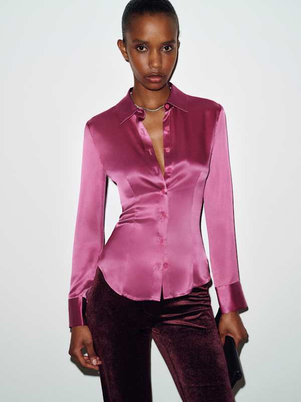Raya Fitted Silk Shirt - Hibiscus Tea
