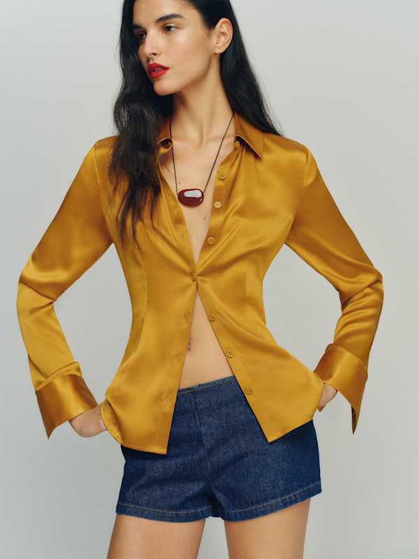 Raya Fitted Silk Shirt - Honey Mustard