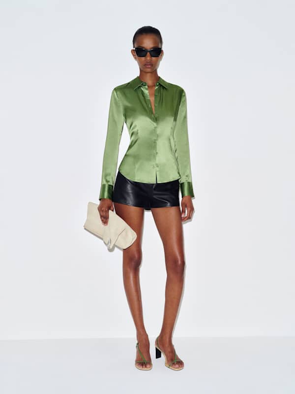 Raya Fitted Silk Shirt - Jade Green