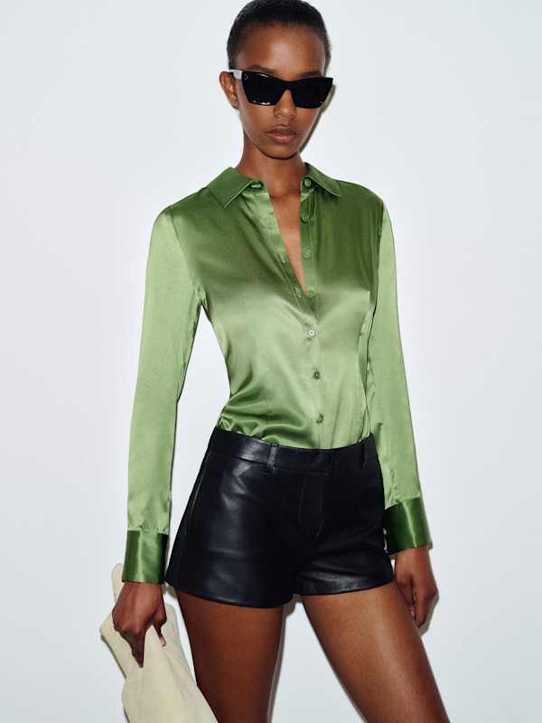 Raya Fitted Silk Shirt - Jade Green