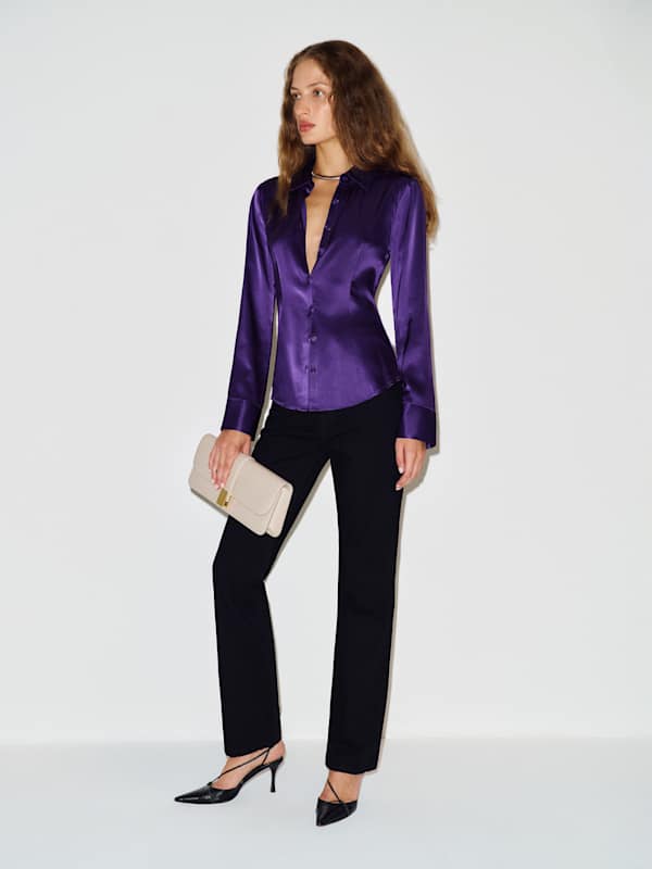 Raya Fitted Silk Shirt - Purple